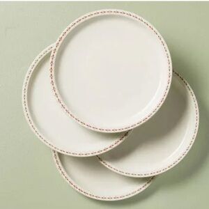 4 New Hearth & Hand Stoneware Salad 
 Plates with Red Trim.